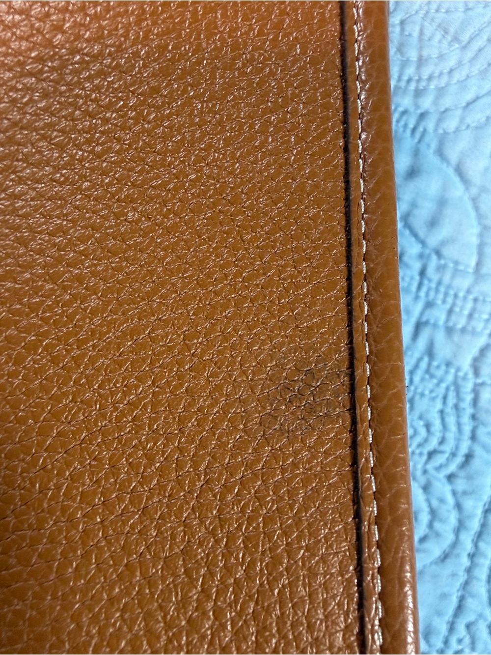 Coach Tan Pebbled Tote with Maroon Canvas Branded Strap - Picture 7 of 15